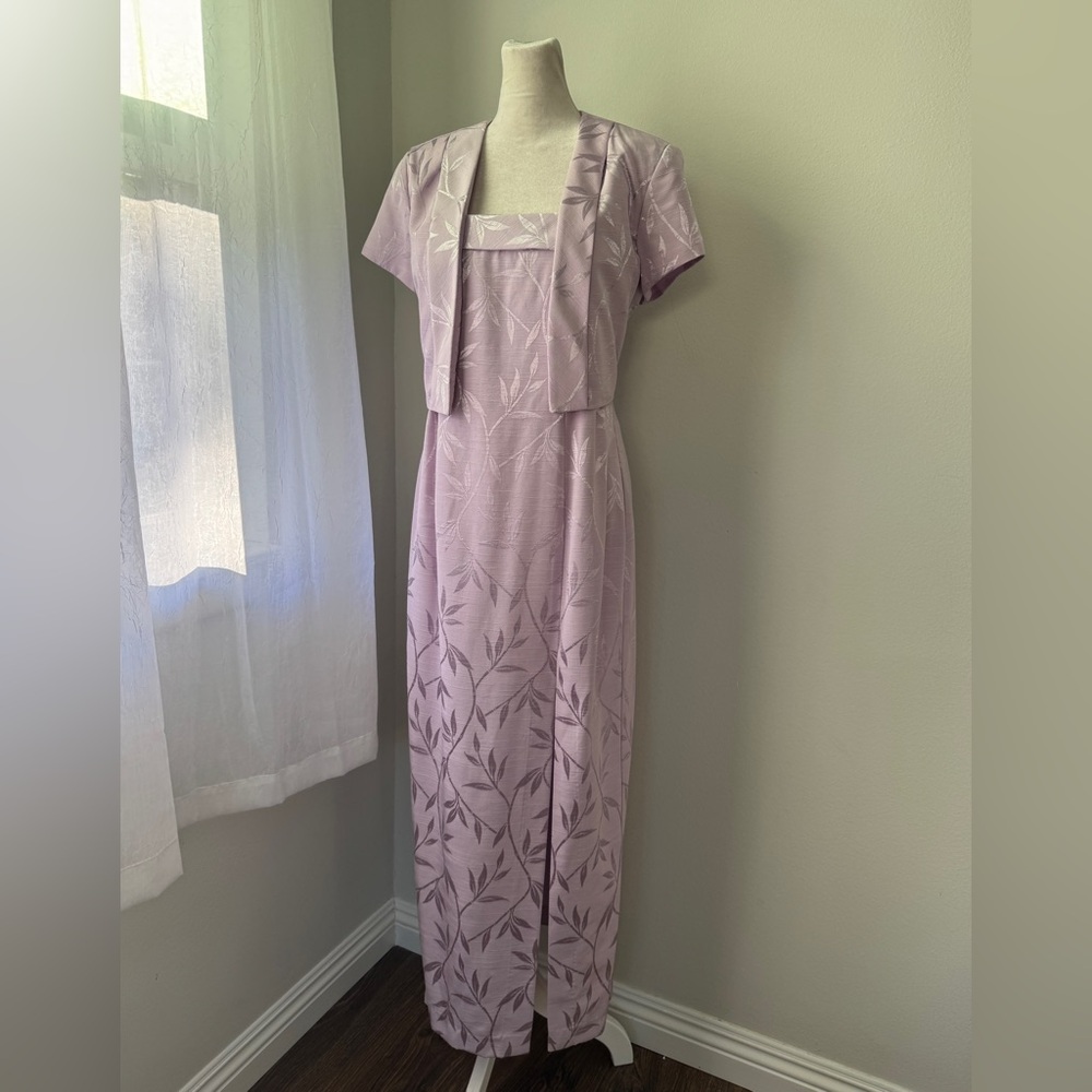 Vintage ‘90s J.R. Nites by Caliendo Lilac Short Sleeve Jacket + Maxi Dress Set